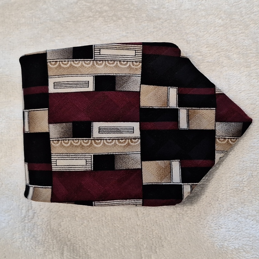 Erreuno Milano #29 Burgundy Tan Silver Black Multi color Rectangle Tie